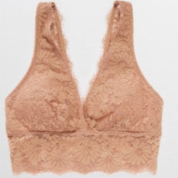 aerie Other - Aerie Happy Lace Plunge Bralette - "raw sienna"